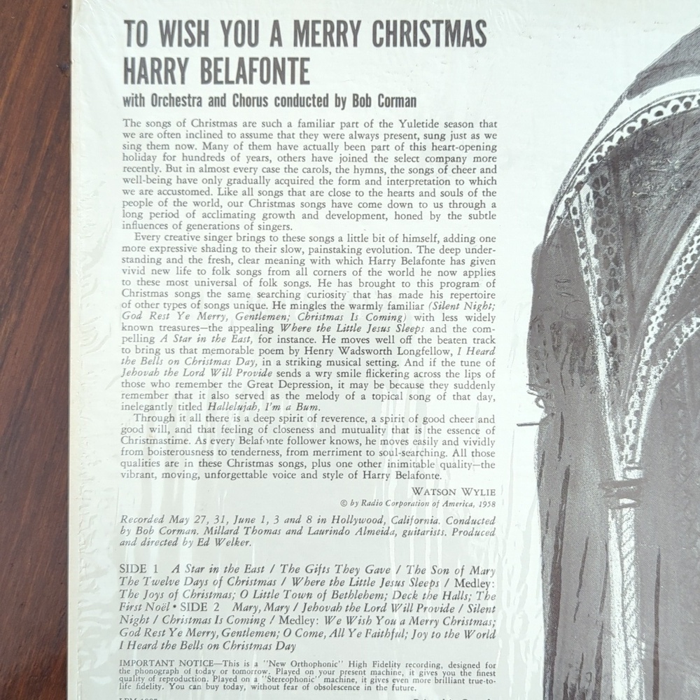 Harry Belafonte To Wish You A Merry Christmas LP - Picture 3 of 6